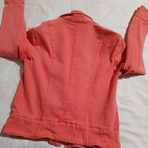 Newport News Jeanology Sz 4 Coral Cotton/Spandex Blend Jean Jacket Zip-Pockets - Picture 11 of 15